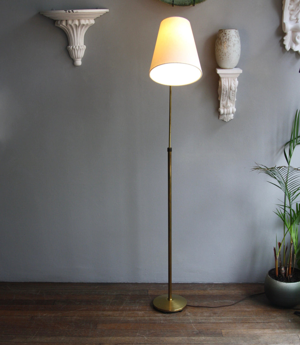 Bent-Neck Brass Floor Light / Denmark, 1940s