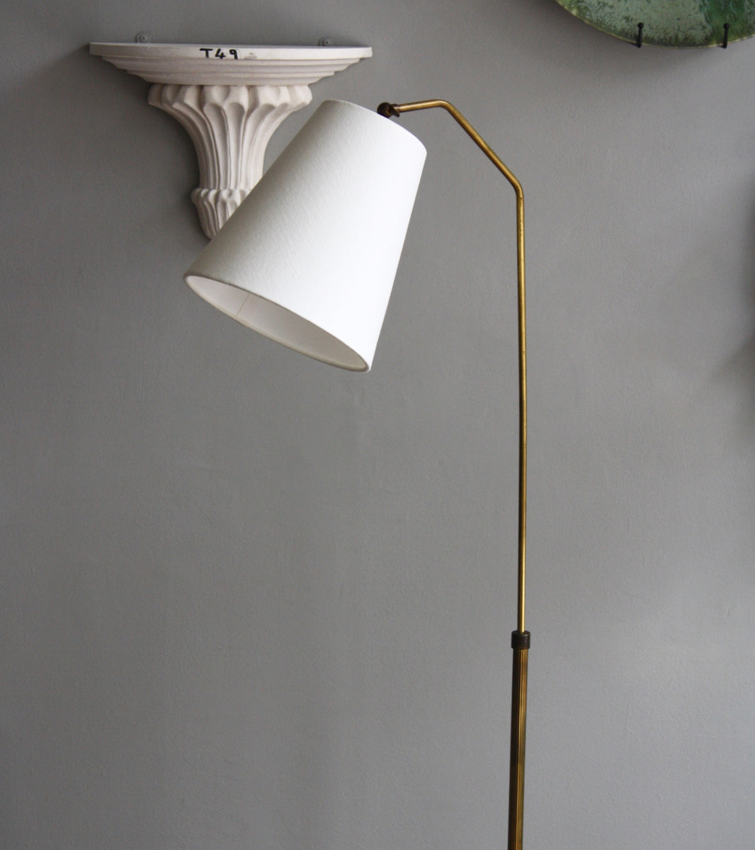 Bent-Neck Brass Floor Light / Denmark, 1940s