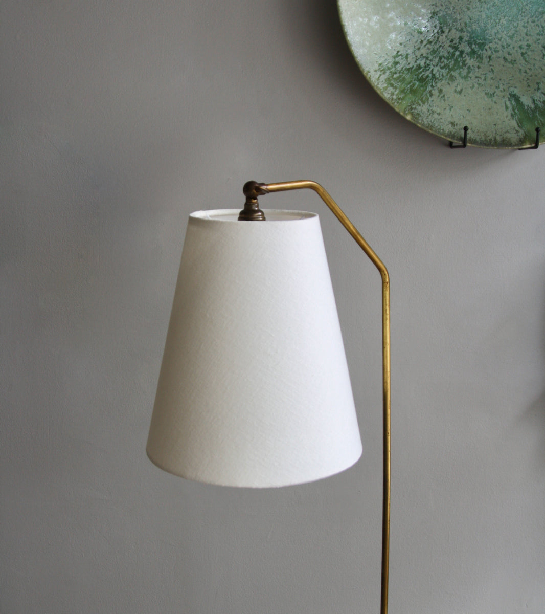 Bent-Neck Brass Floor Light / Denmark, 1940s