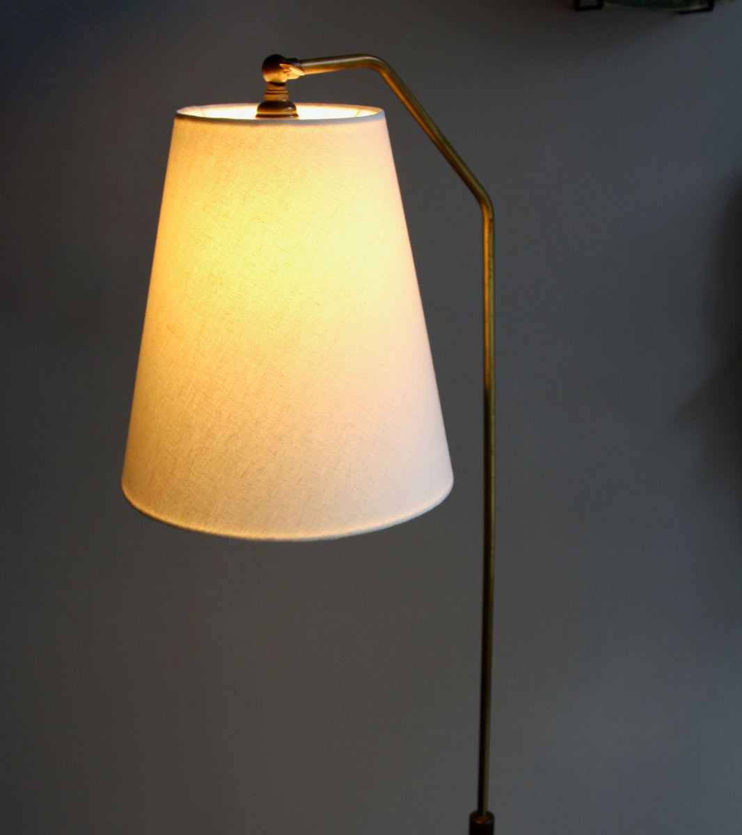 Bent-Neck Brass Floor Light / Denmark, 1940s