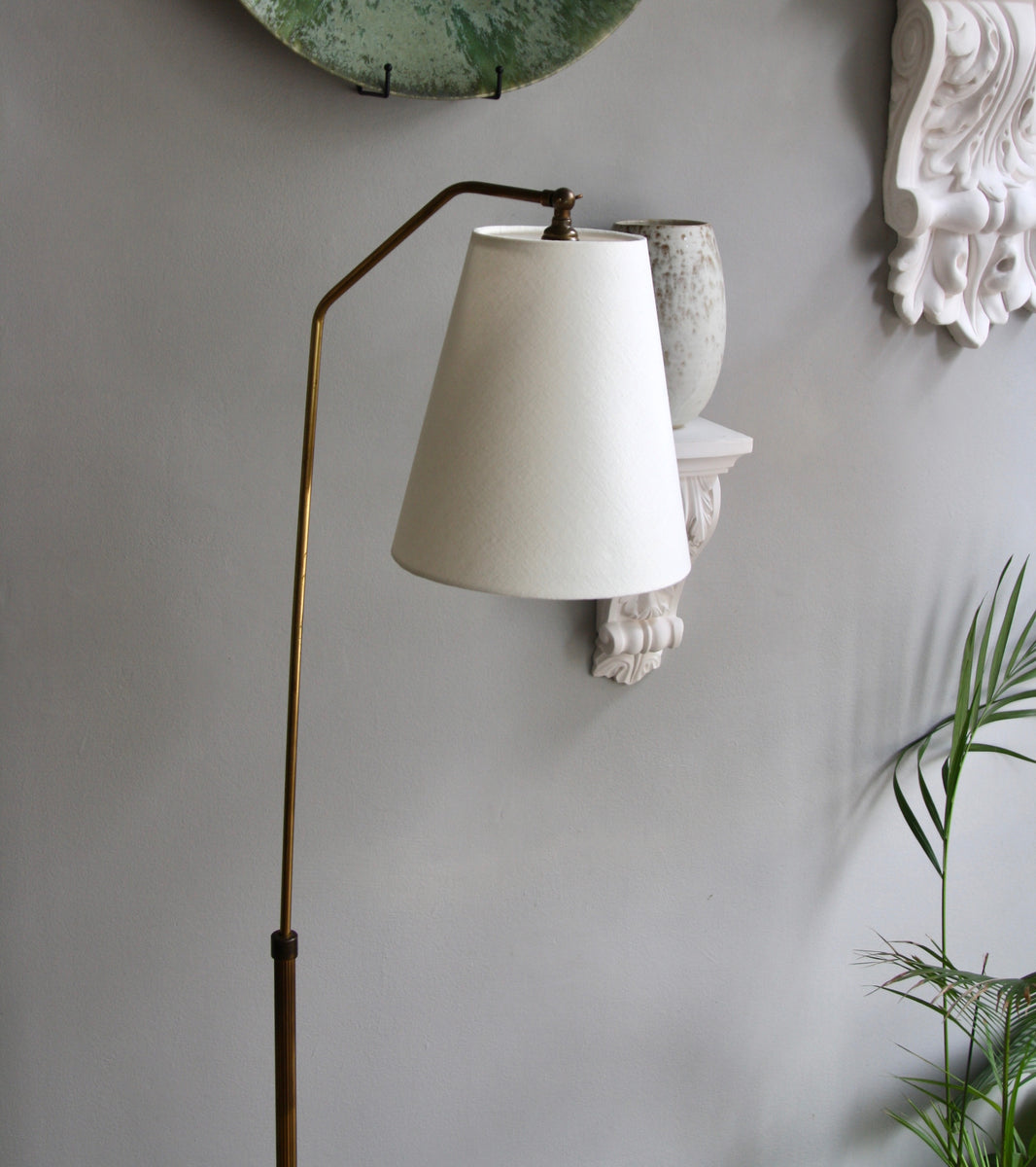 Bent-Neck Brass Floor Light / Denmark, 1940s