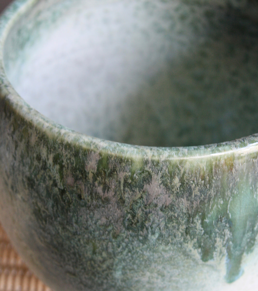 Medium Bell Shaped Planter / White & Green Glaze
