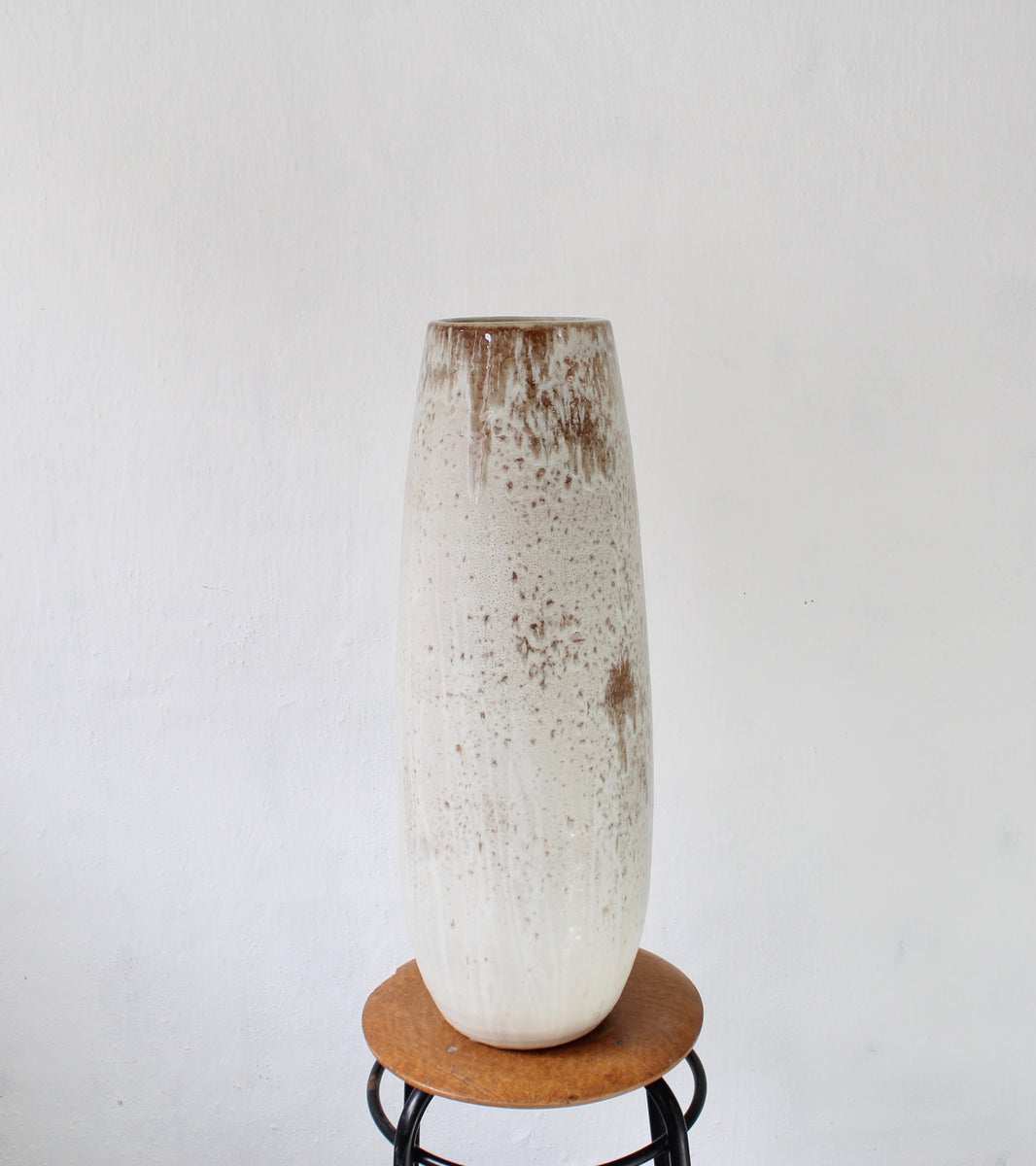 Very Large Slender Floor Vase <br> White & Mauve Glaze