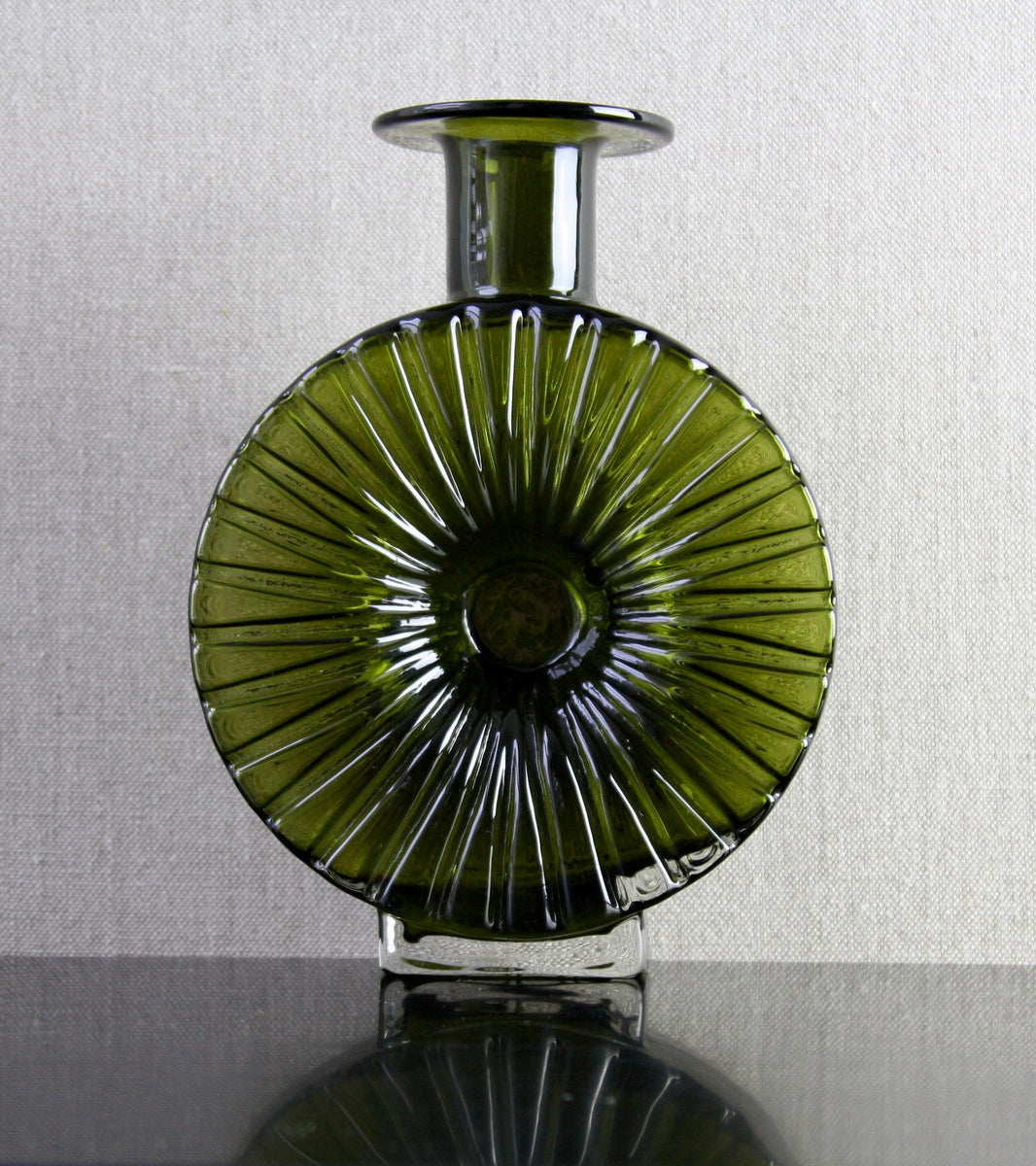 Large Olive Green Model 1394 "Aurinko" (Sun) Bottle Vase Helena Tynell, 1964