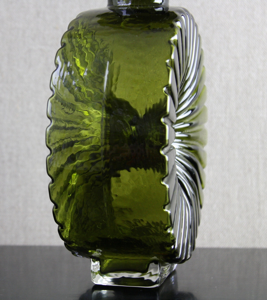 Large Olive Green Model 1394 "Aurinko" (Sun) Bottle Vase Helena Tynell, 1964