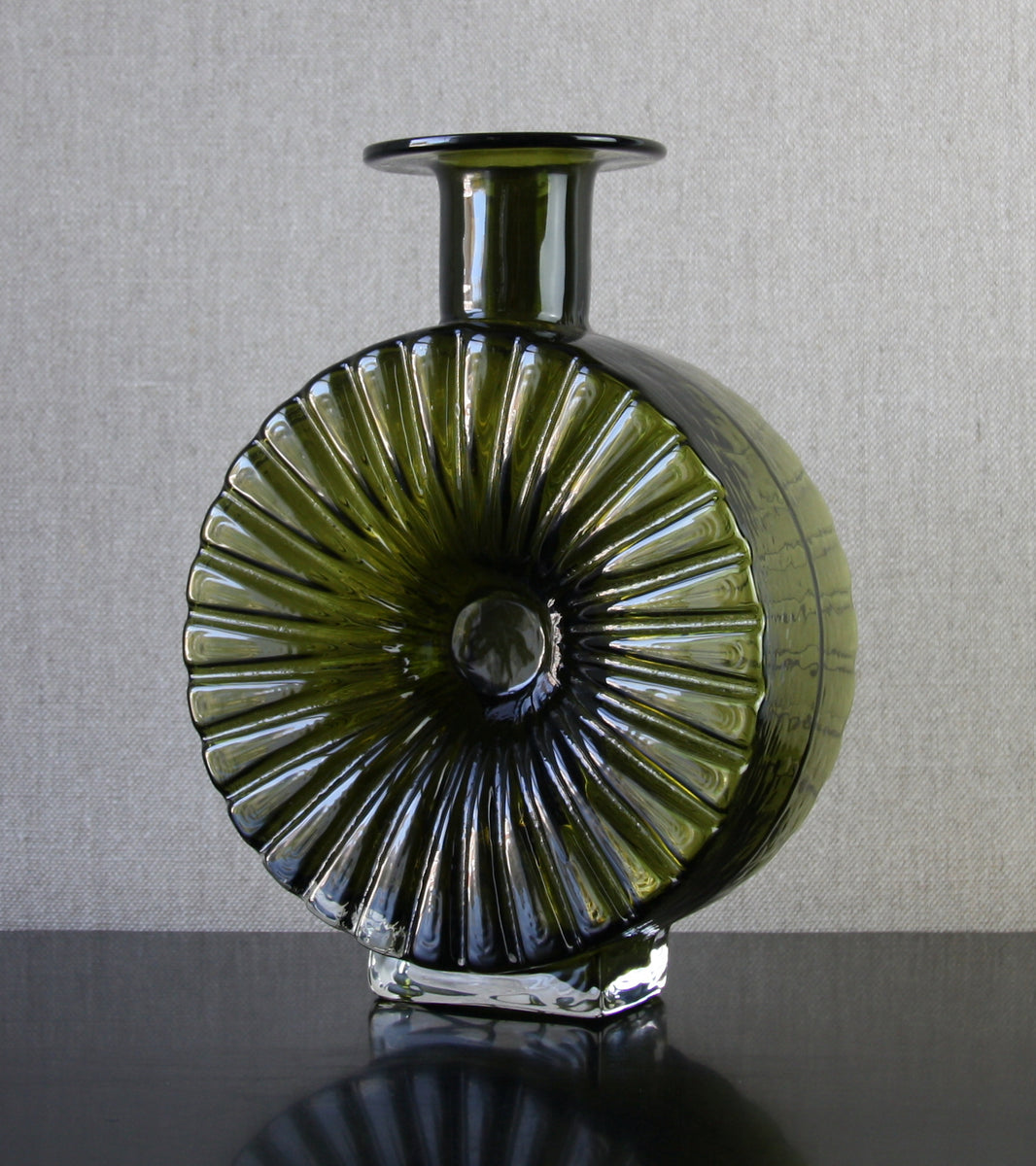 Large Olive Green Model 1394 "Aurinko" (Sun) Bottle Vase Helena Tynell, 1964