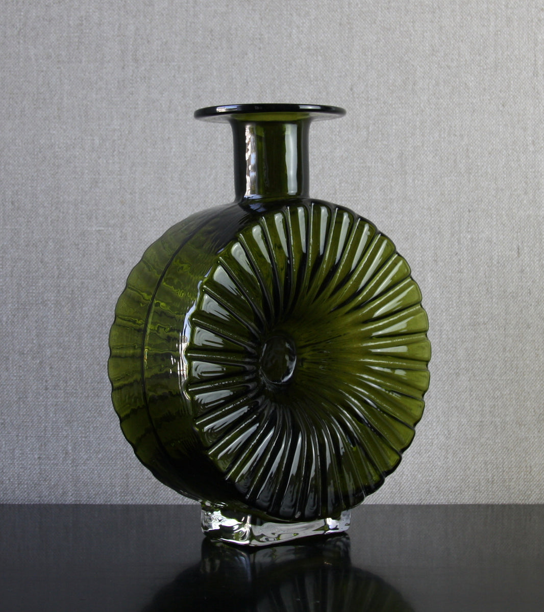 Large Olive Green Model 1394 "Aurinko" (Sun) Bottle Vase Helena Tynell, 1964