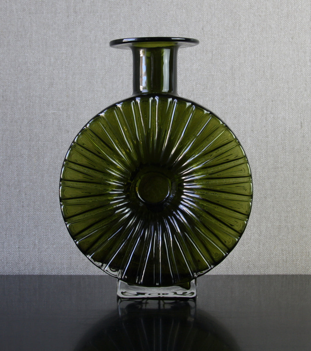 Large Olive Green Model 1394 "Aurinko" (Sun) Bottle Vase Helena Tynell, 1964