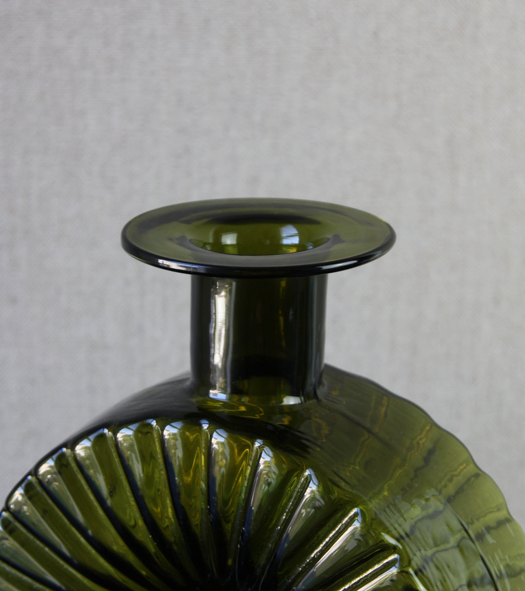 Large Olive Green Model 1394 "Aurinko" (Sun) Bottle Vase Helena Tynell, 1964