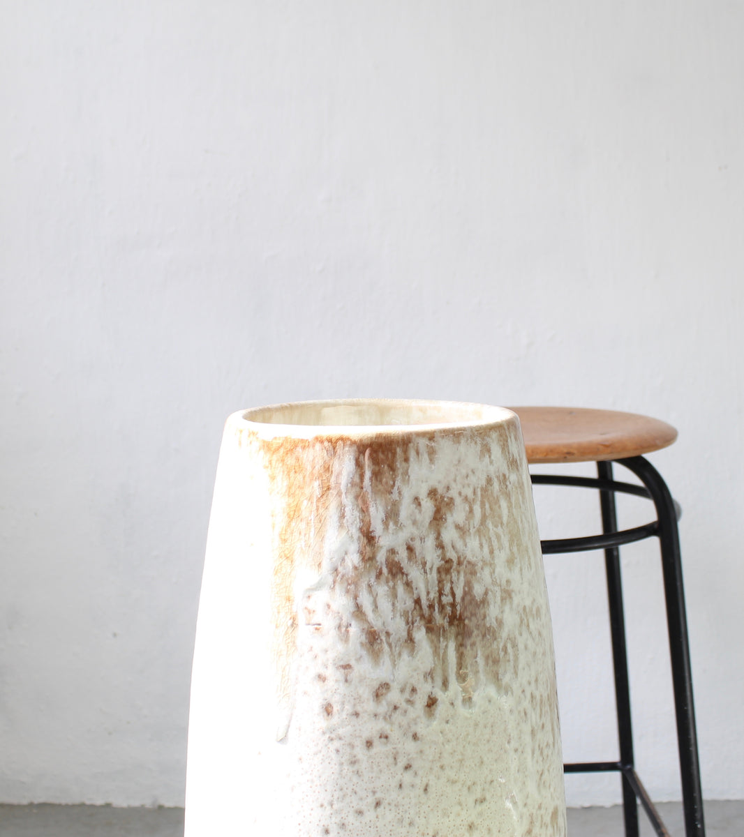 Very Large Slender Floor Vase <br> White & Mauve Glaze