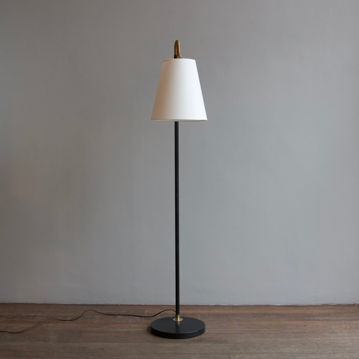 Black & Gold Gooseneck Floor Lamp / England, 1950s
