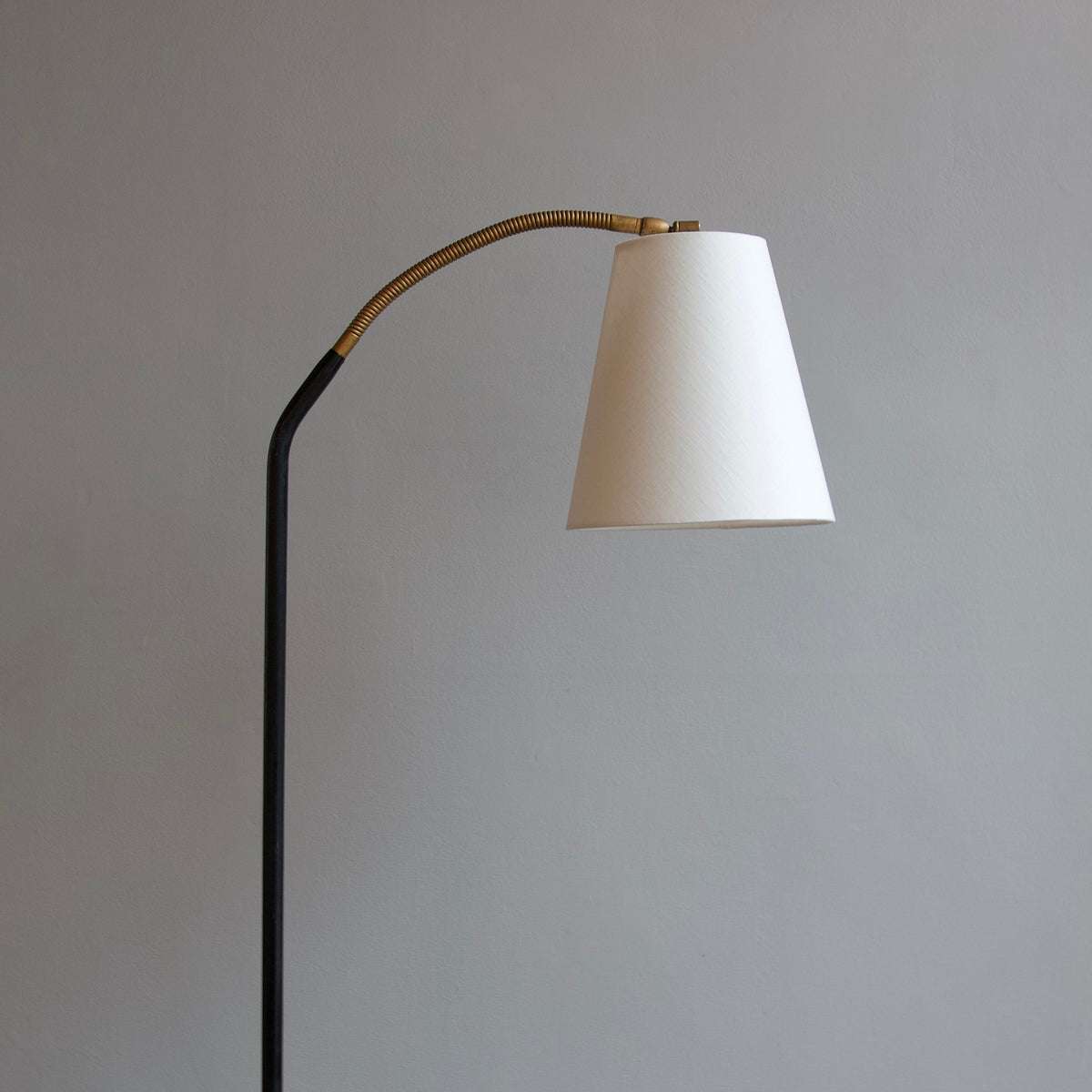 Black & Gold Gooseneck Floor Lamp / England, 1950s