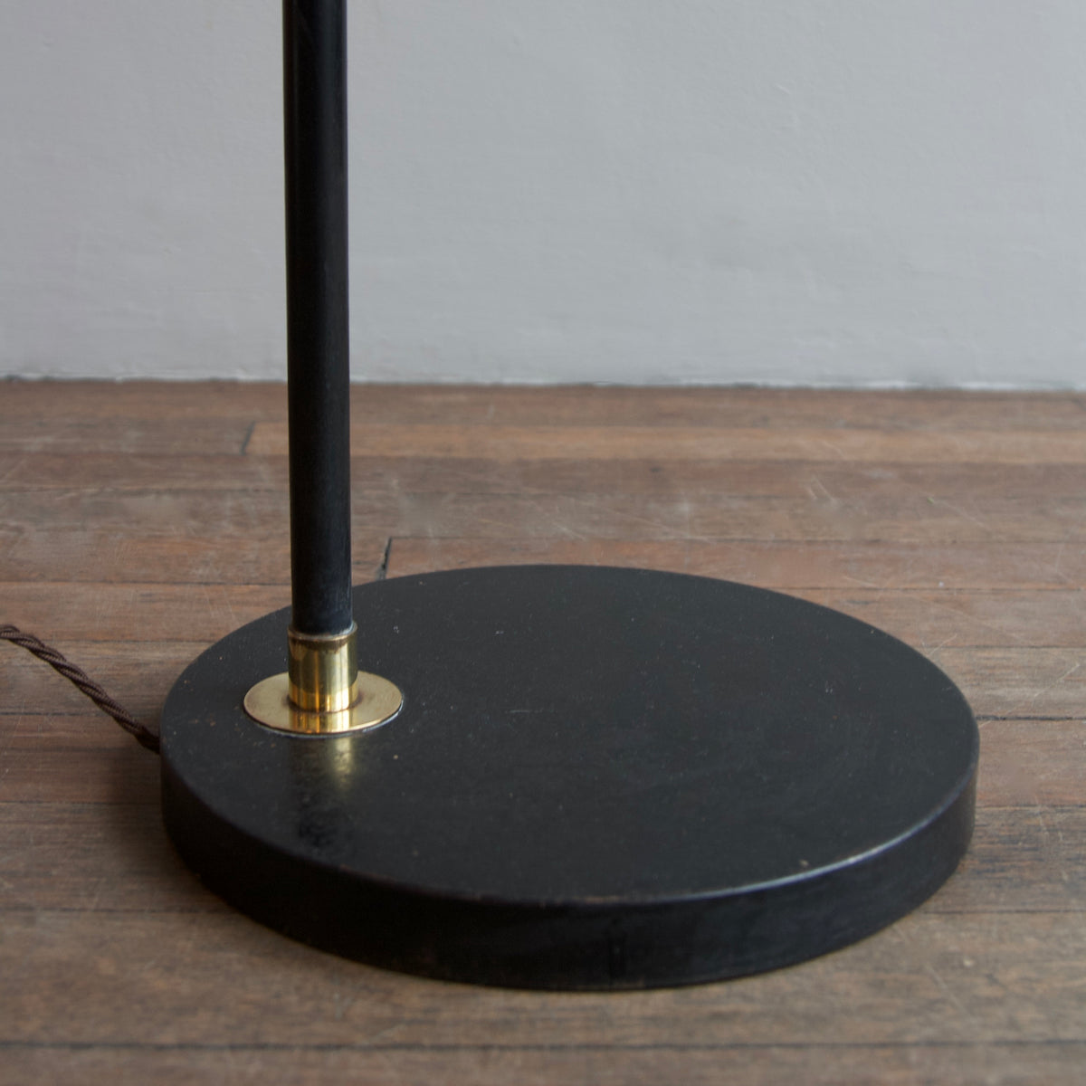 Black & Gold Gooseneck Floor Lamp / England, 1950s