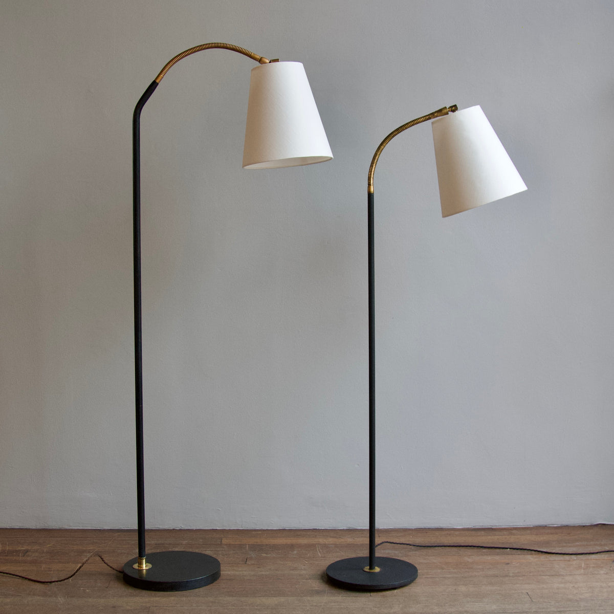 Black & Gold Gooseneck Floor Lamp / England, 1950s