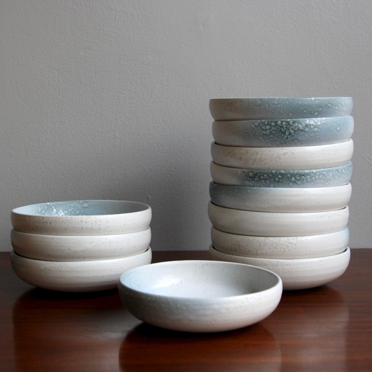 Medium Shallow Bowl / White & Blue / Shape #8, Glaze D