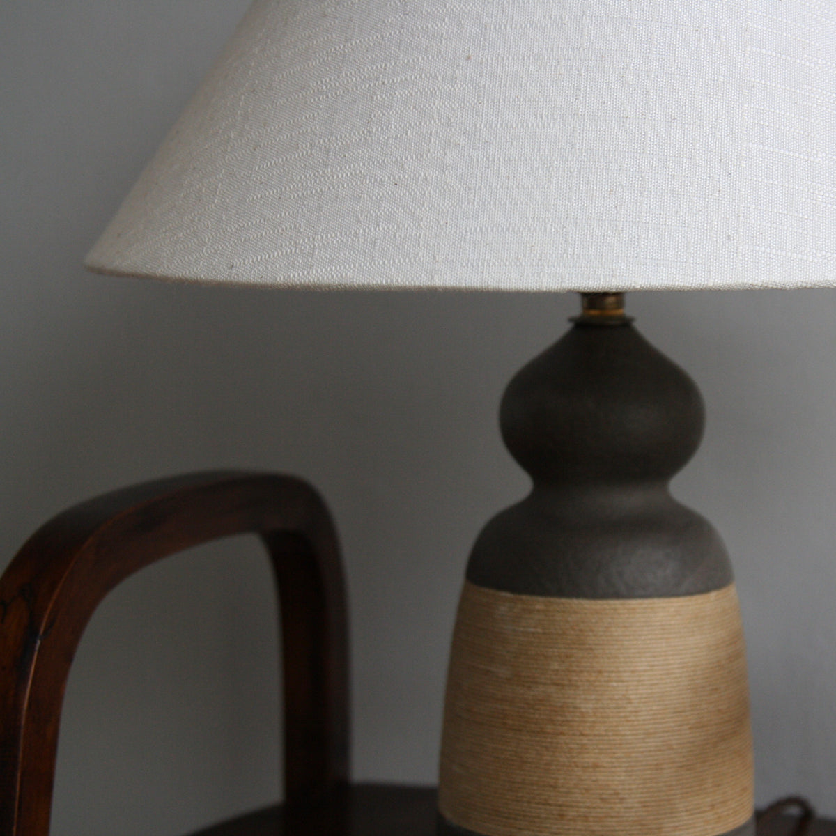 Gourd-Like Ceramic & Rope Table Lamp / Denmark, 1950s