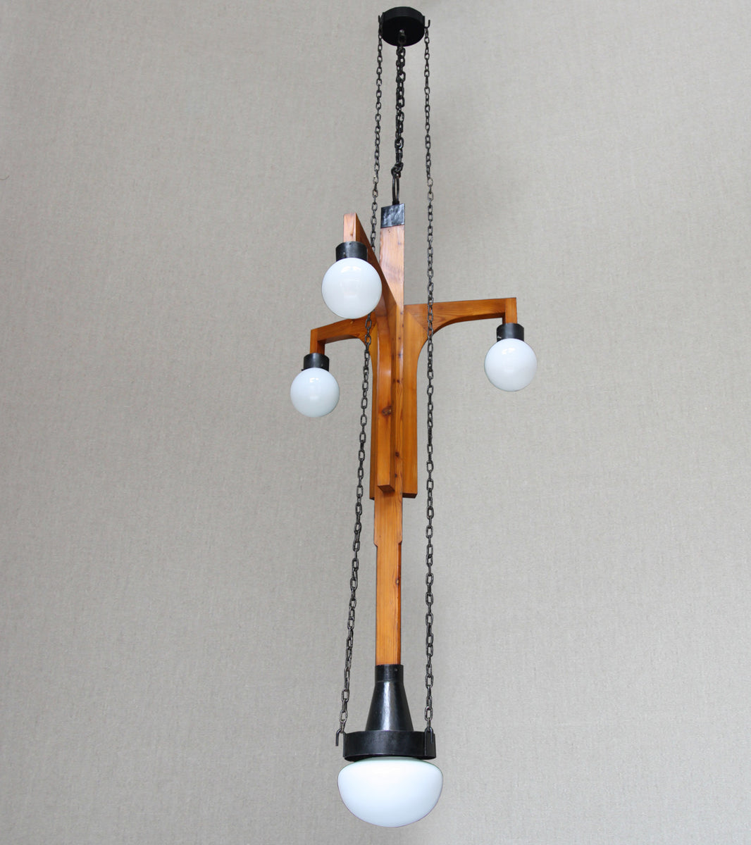 A Monumental Iron, Pine & Glass Chandelier / Czechoslovakia, Circa 1910