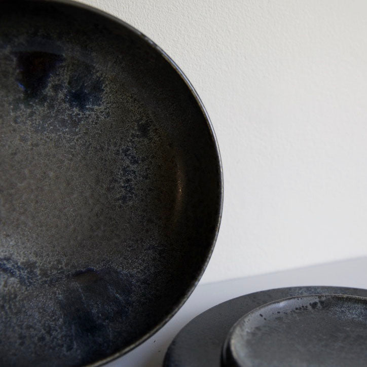 Large Shallow Bowl / Black / Shape #13, Glaze E