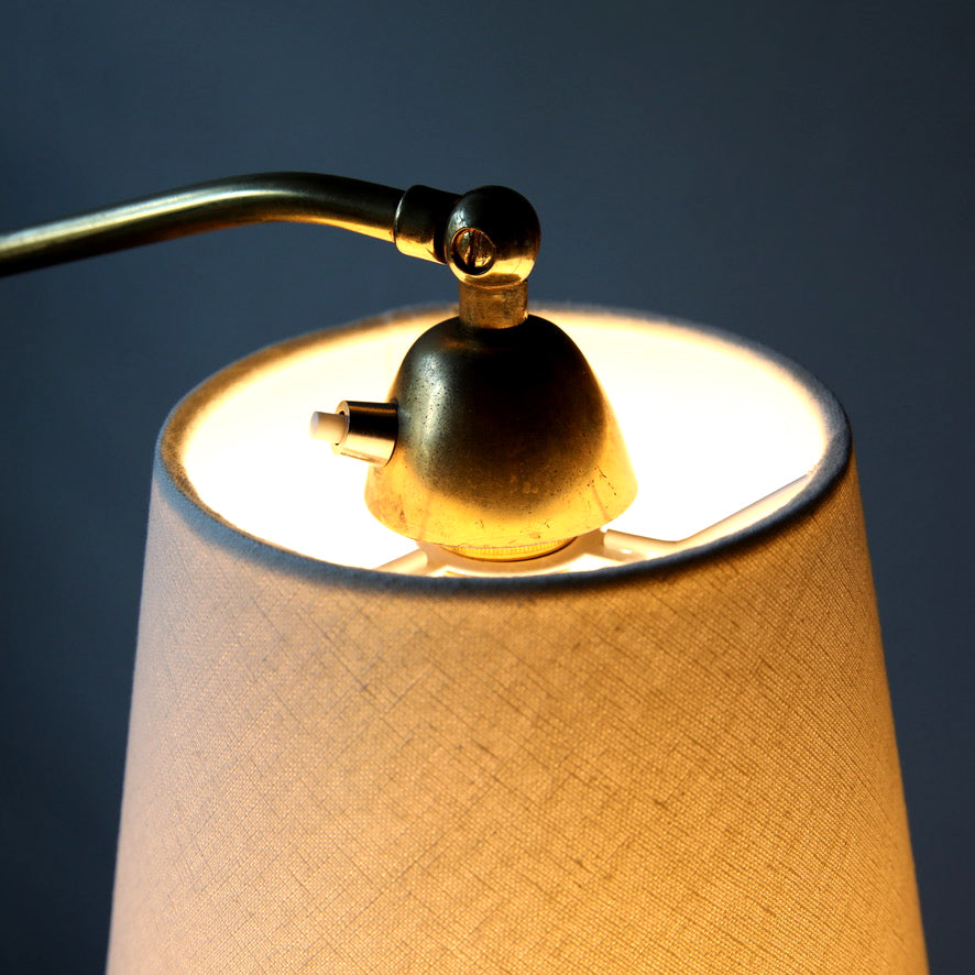 Bent-Neck Wood & Brass Floor Light / Denmark, 1940s