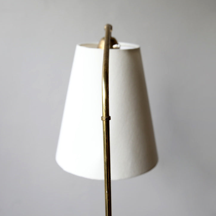 Bent-Neck Wood & Brass Floor Light / Denmark, 1940s