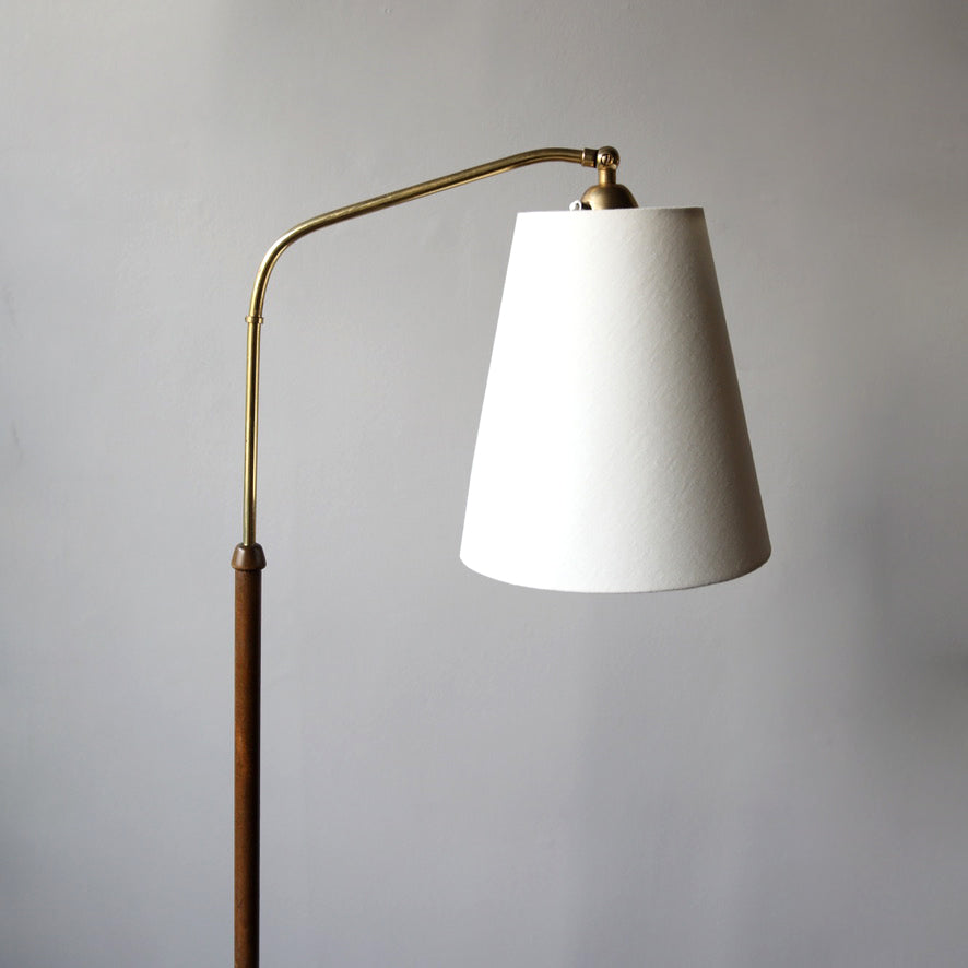 Bent-Neck Wood & Brass Floor Light / Denmark, 1940s