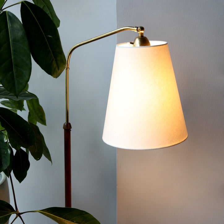 Bent-Neck Wood & Brass Floor Light / Denmark, 1940s