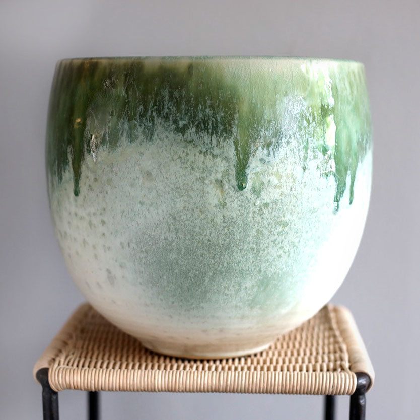 Medium Bell Shaped Planter / White & Green Glaze