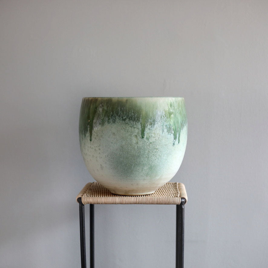 Medium Bell Shaped Planter / White & Green Glaze