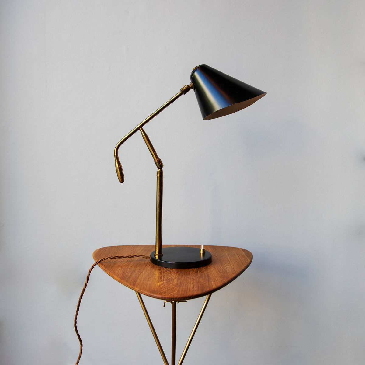 Black & Brass Modernist Table Lamp / Italy, Circa 1950