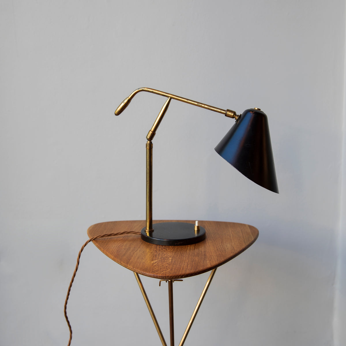 Black & Brass Modernist Table Lamp / Italy, Circa 1950