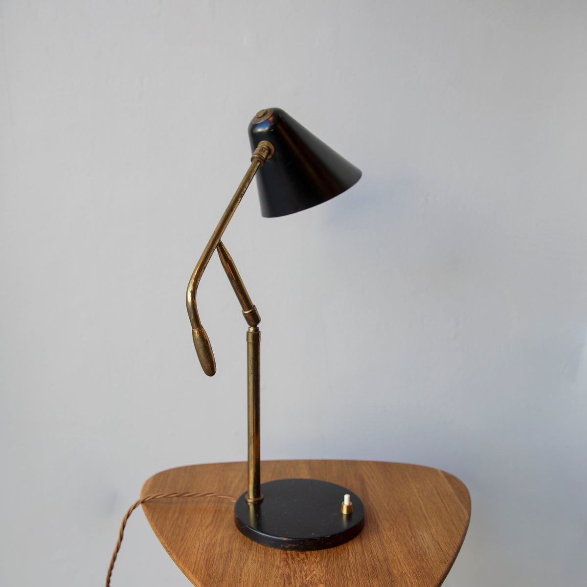 Black & Brass Modernist Table Lamp / Italy, Circa 1950