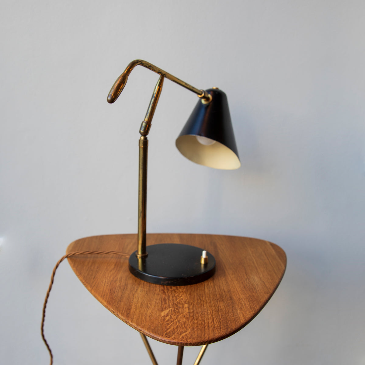Black & Brass Modernist Table Lamp / Italy, Circa 1950