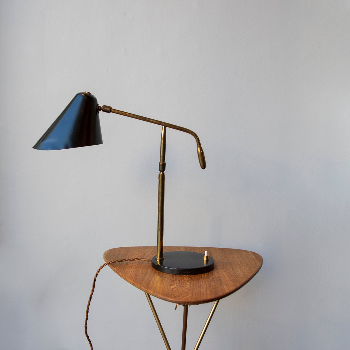 Black & Brass Modernist Table Lamp / Italy, Circa 1950