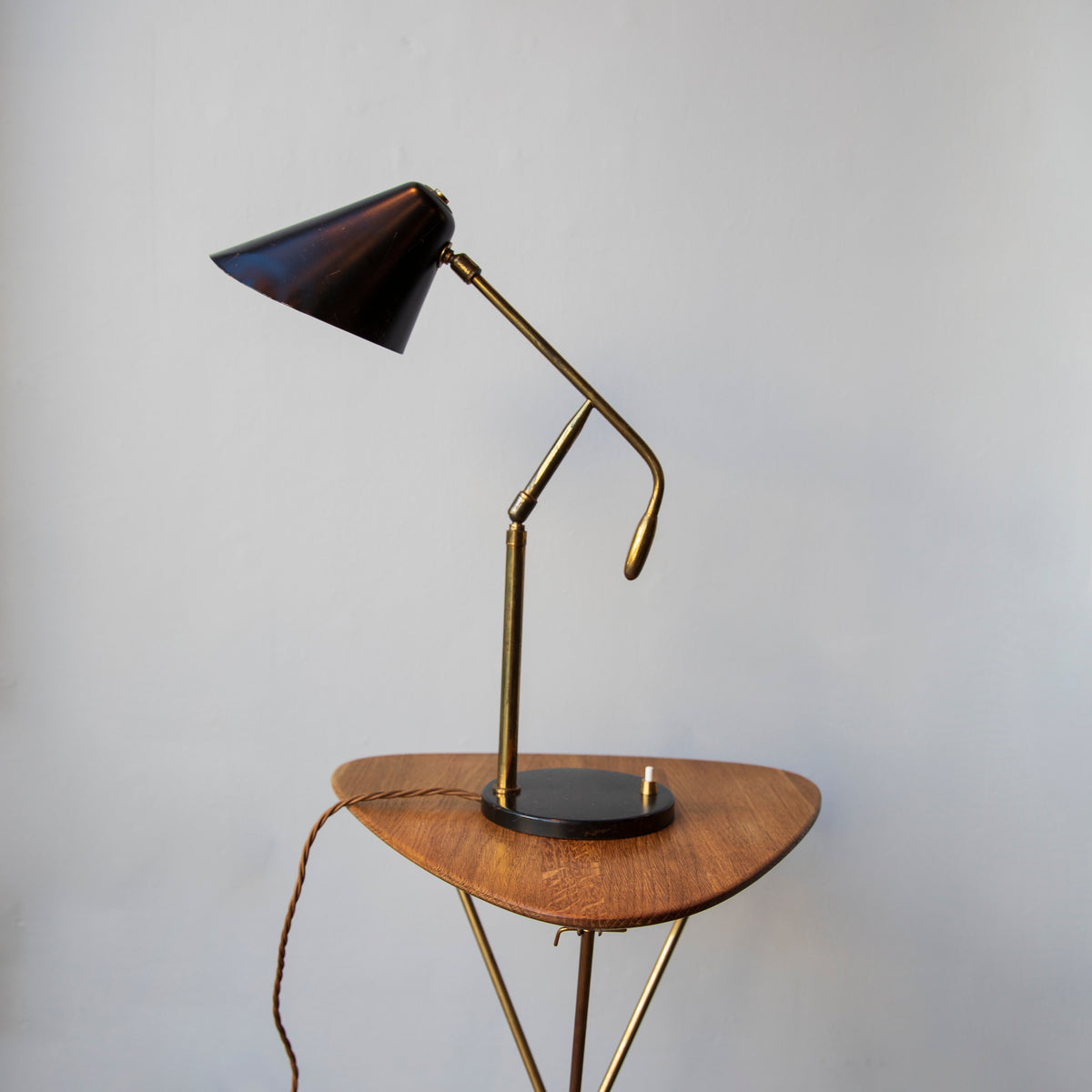 Black & Brass Modernist Table Lamp / Italy, Circa 1950