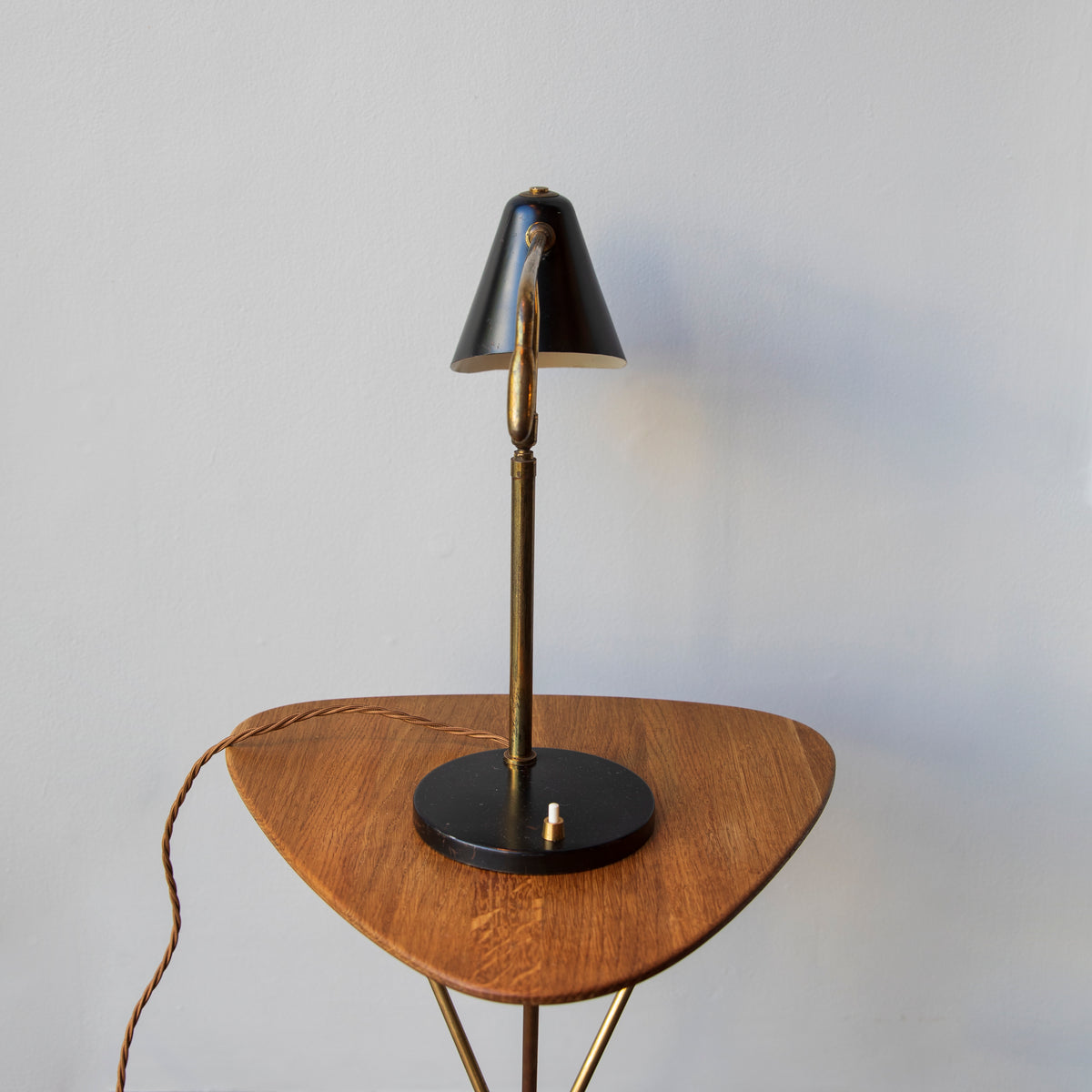 Black & Brass Modernist Table Lamp / Italy, Circa 1950