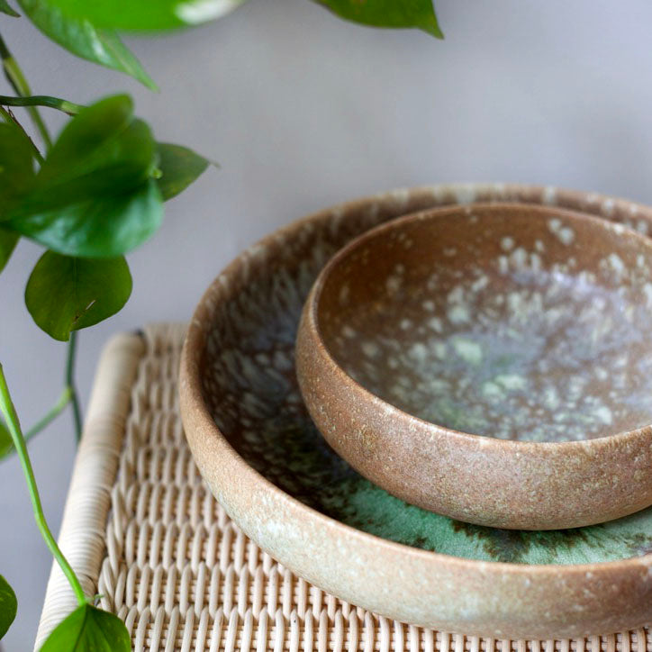 Closed Form Bowl / Terracotta & Green Glaze