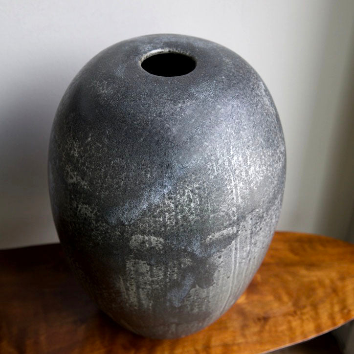 Textured Large Baluster Shaped Urn <br> Granite Glaze