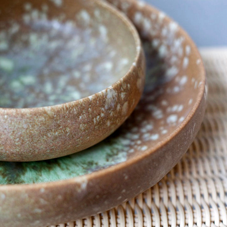 Very Large Shallow Bowl / Terracotta & Green Glaze