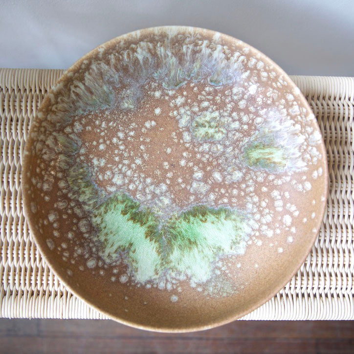 Very Large Shallow Bowl / Terracotta & Green Glaze