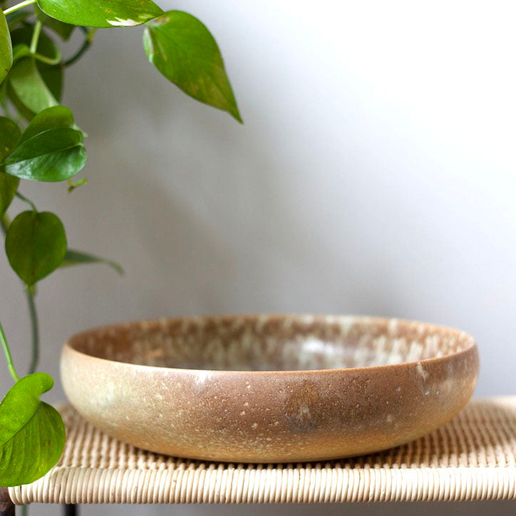 Very Large Shallow Bowl / Terracotta & Green Glaze