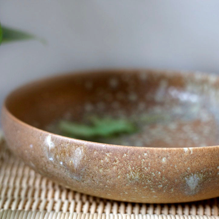 Very Large Shallow Bowl / Terracotta & Green Glaze