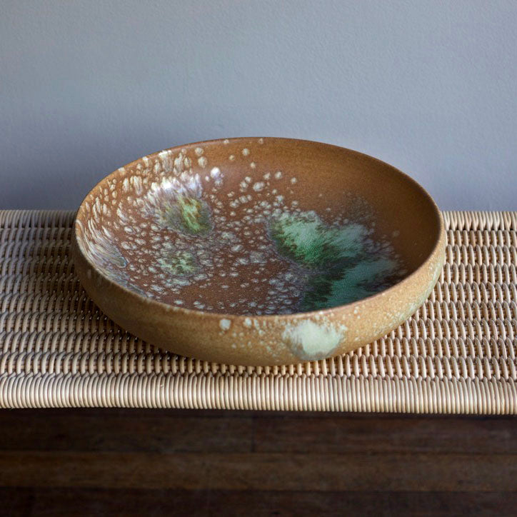 Very Large Shallow Bowl / Terracotta & Green Glaze