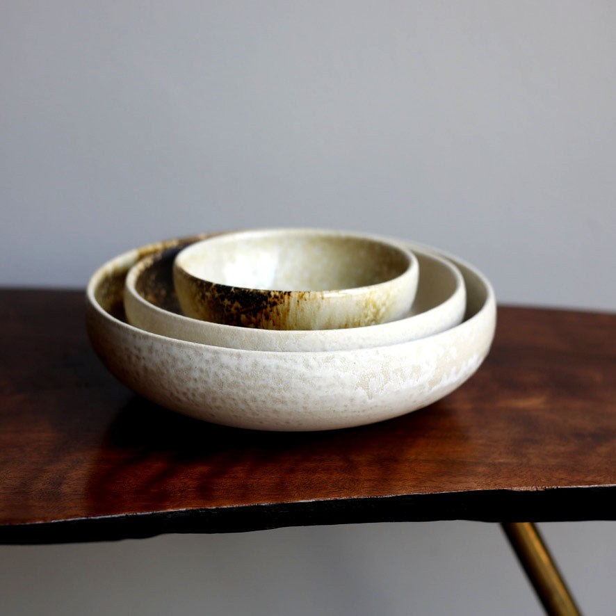 Large Shallow Bowl / White & Yellow / Shape #13, Glaze C