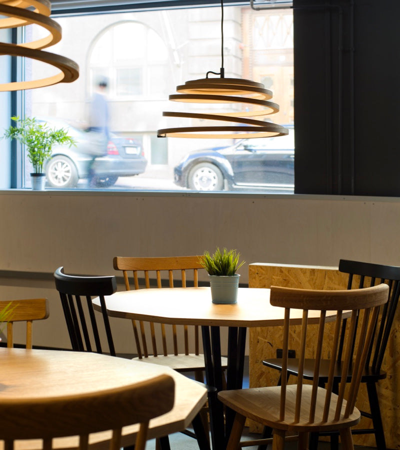 Cafe pendants wood Close up Aspiro 8000 designer Pendant Natural Birch 