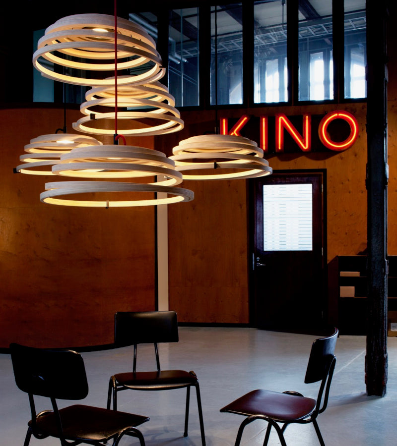 Spiral design pendant Aspiro 8000 Natural birch red cable 