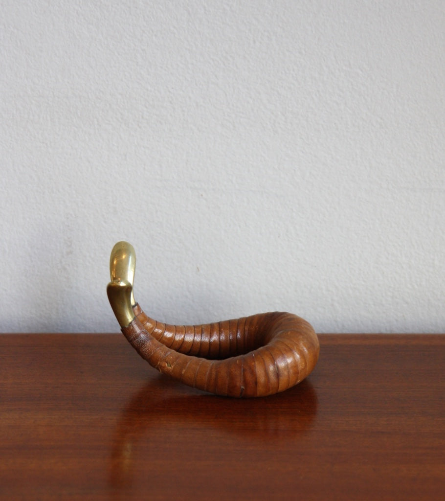 Brass & Leather Sculptural Pipe Holder Carl Auböck  - Image 1