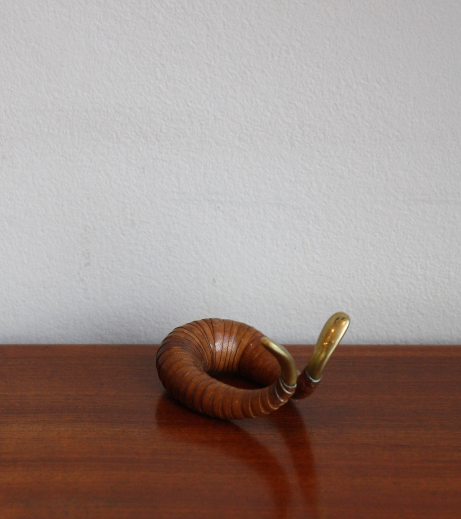 Solid Brass & Leather Sculptural Pipe Holder by Austrian Designer Carl Auböck  - Image 2