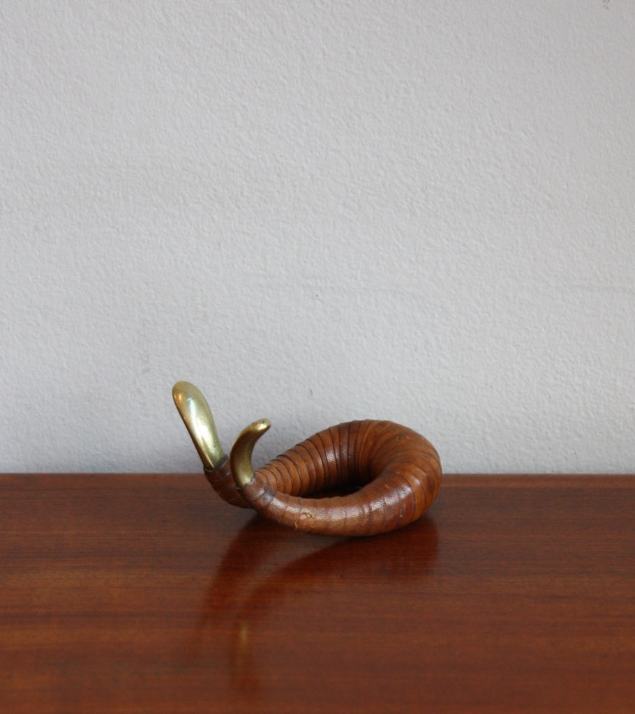 Scandinavian Brass & Leather Sculptural Pipe Holder Carl Auböck  - Image 3