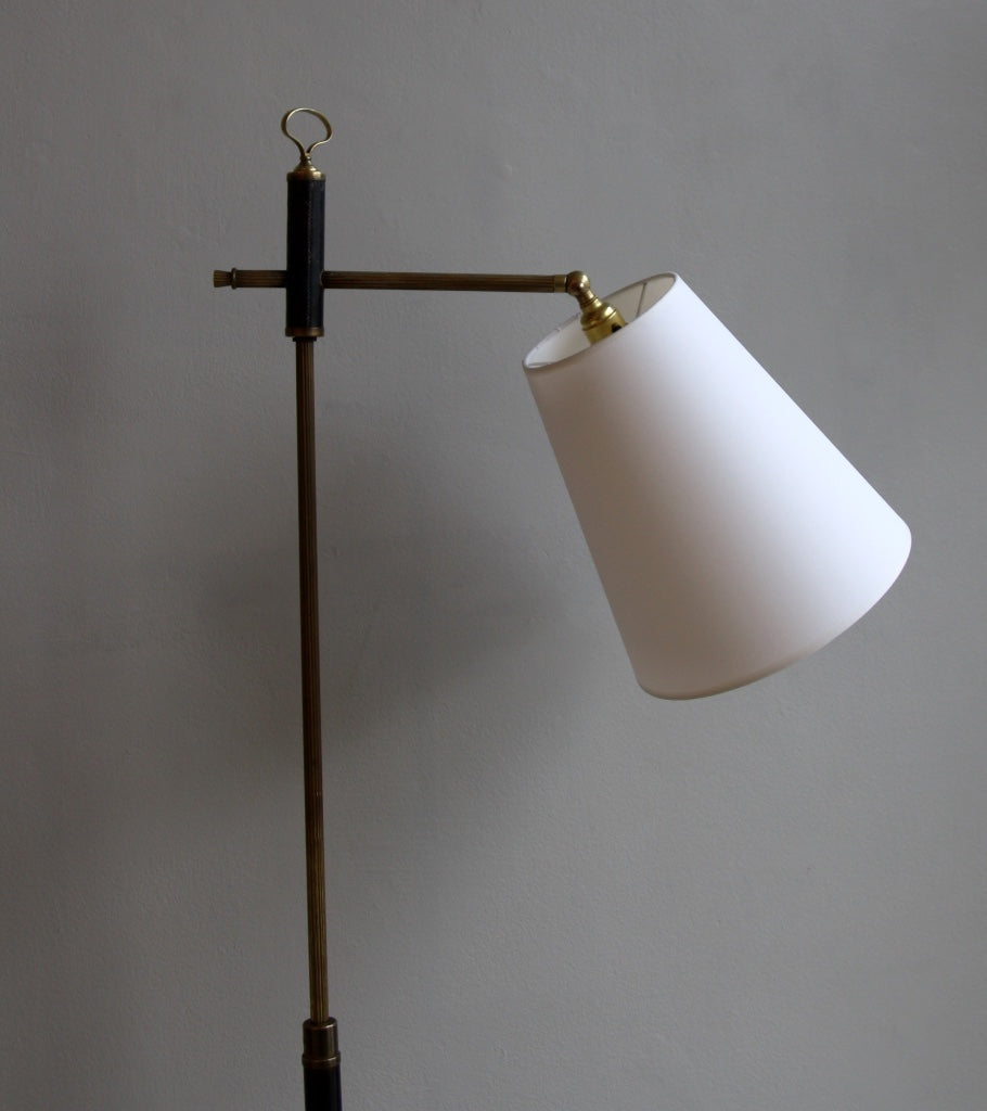 Leather and Brass Floor Light Denmark 1940s - Image 1