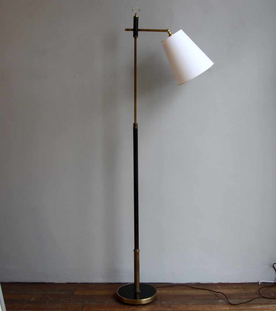 Leather and Brass Floor Light Denmark 1940s - Image 2